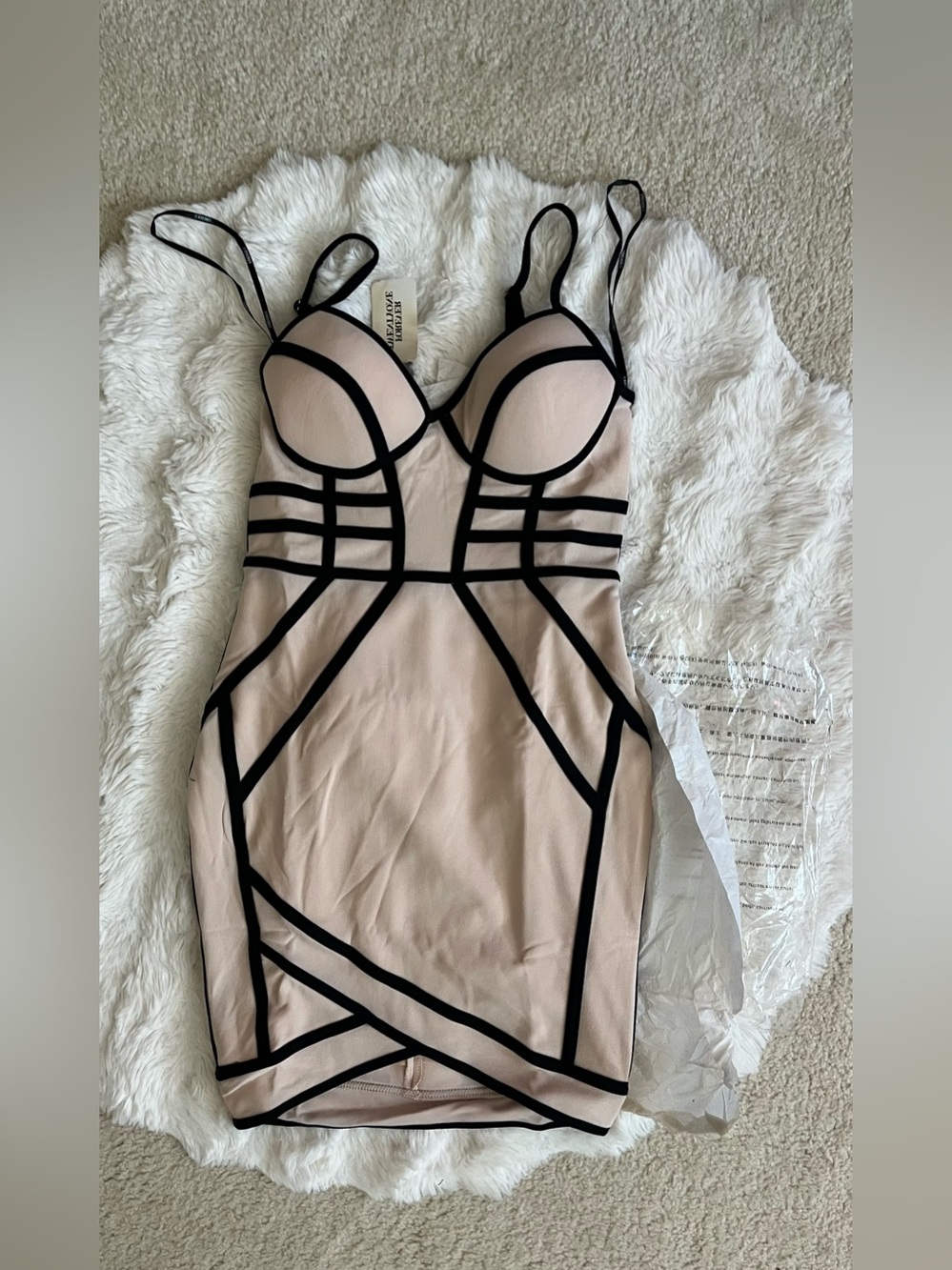 ✨ NWT Forever 21 Nude Black Bustier Contour Piping Bodycon Mini Dress | S